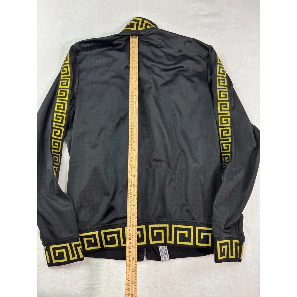 RS1NE Mens Track Jacket Black Gold Wolf Embroidered Greek Key Full Zip Large